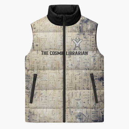 Thoth Sleeveless Puffer Jacket Ibis Head and Ancient Scroll Egyptian Wisdom