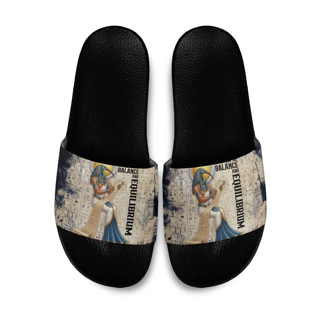 Thoth Slide Sandals Ibis Head and Ancient Scroll Egyptian Wisdom