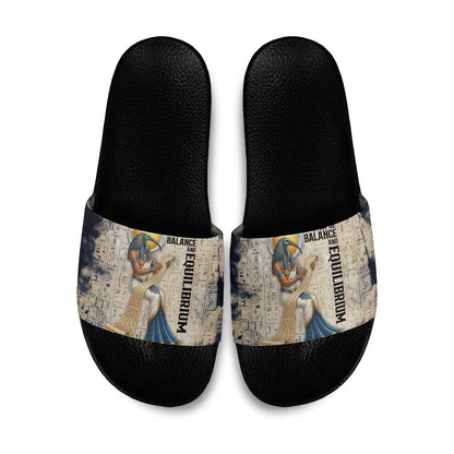 Thoth Slide Sandals Ibis Head and Ancient Scroll Egyptian Wisdom