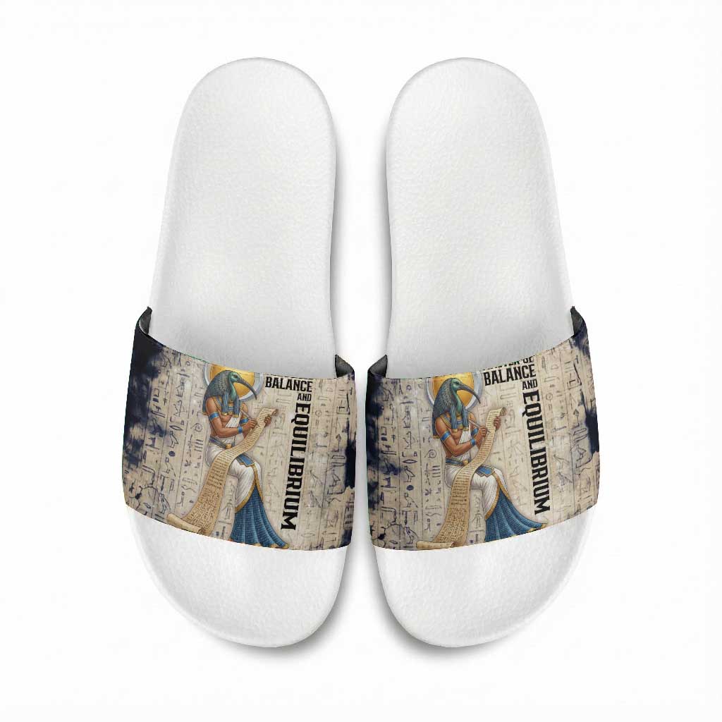 Thoth Slide Sandals Ibis Head and Ancient Scroll Egyptian Wisdom