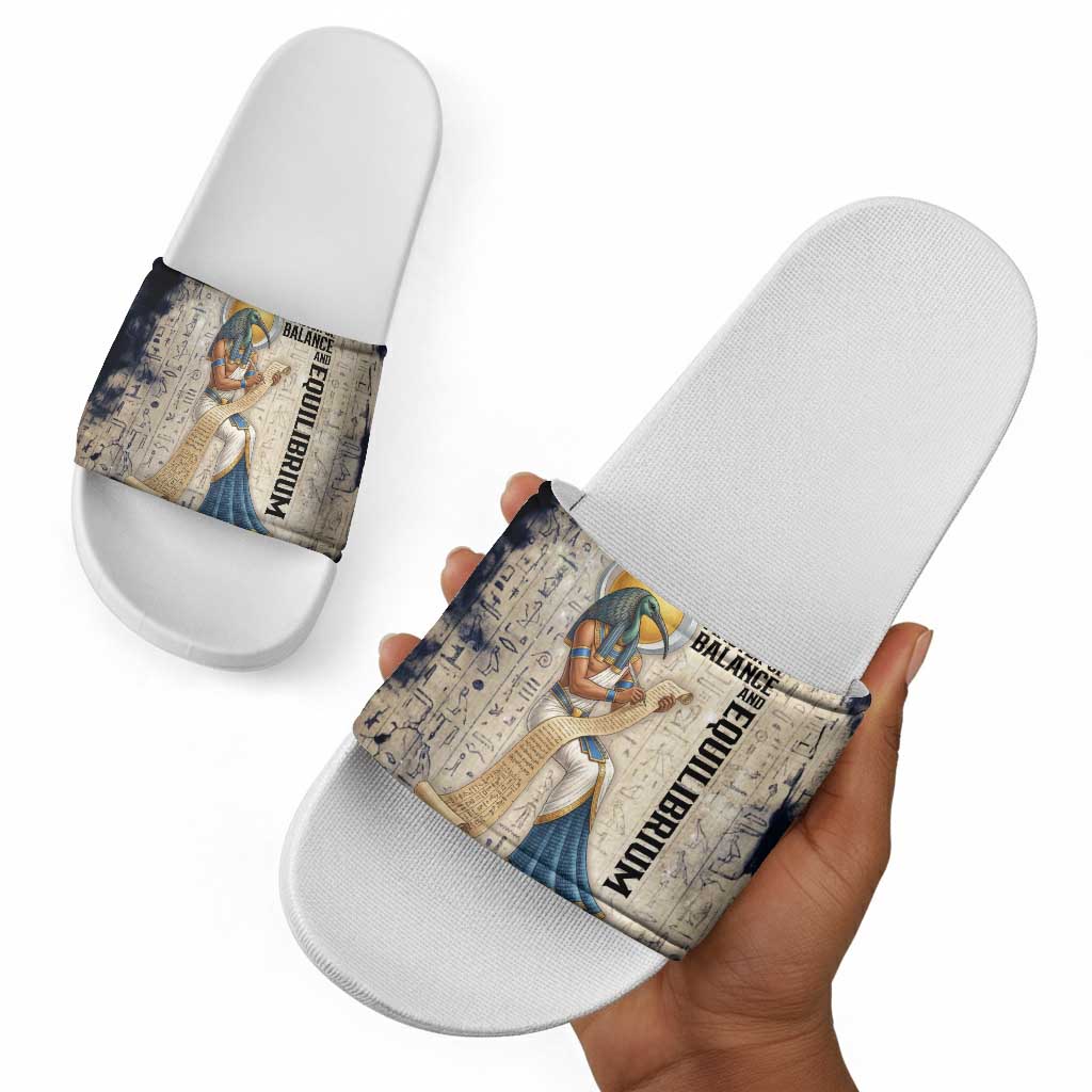 Thoth Slide Sandals Ibis Head and Ancient Scroll Egyptian Wisdom