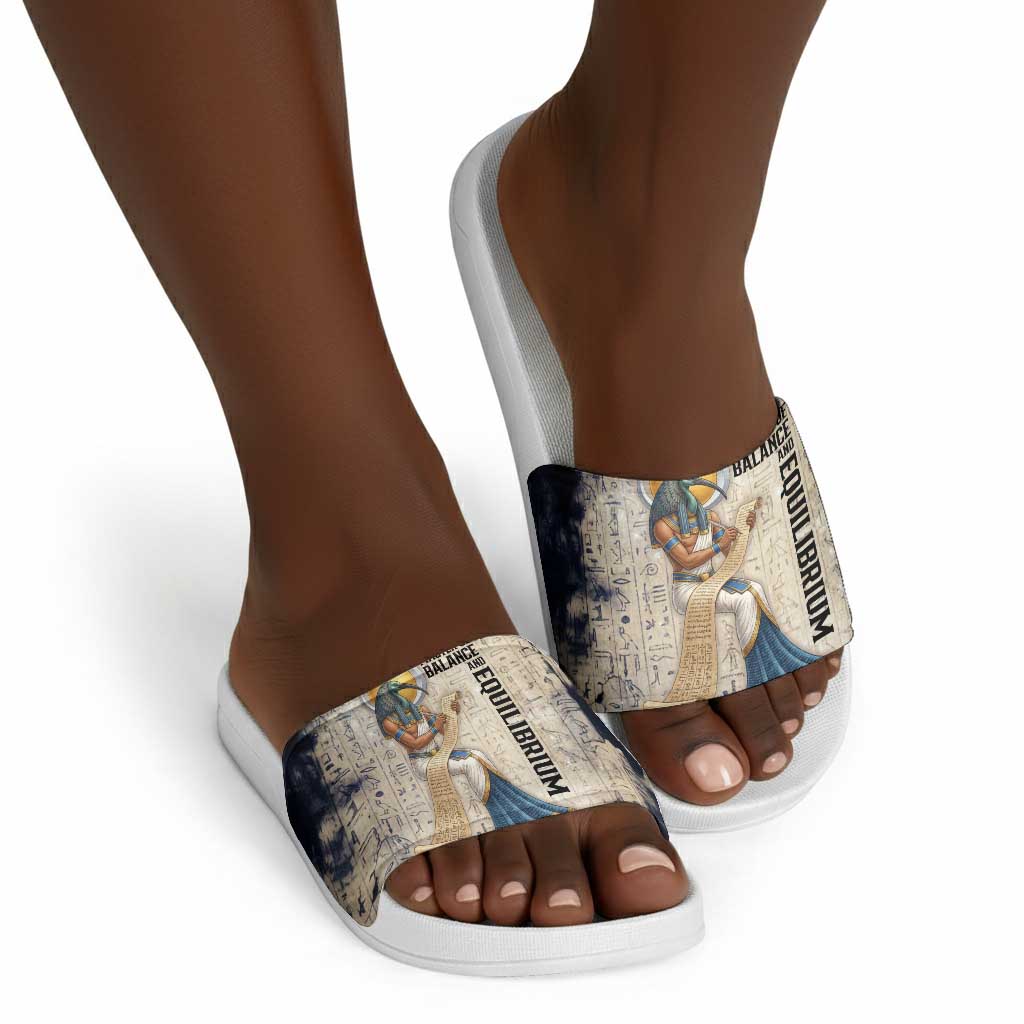 Thoth Slide Sandals Ibis Head and Ancient Scroll Egyptian Wisdom