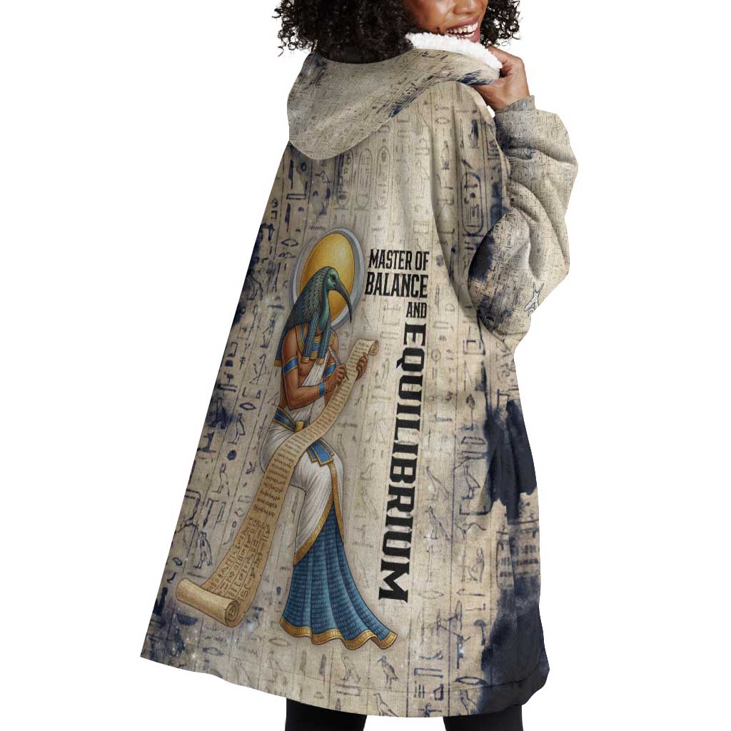 Thoth Wearable Blanket Hoodie Ibis Head and Ancient Scroll Egyptian Wisdom