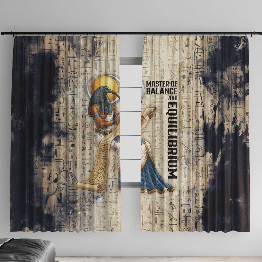 Thoth Window Curtain Ibis Head and Ancient Scroll Egyptian Wisdom