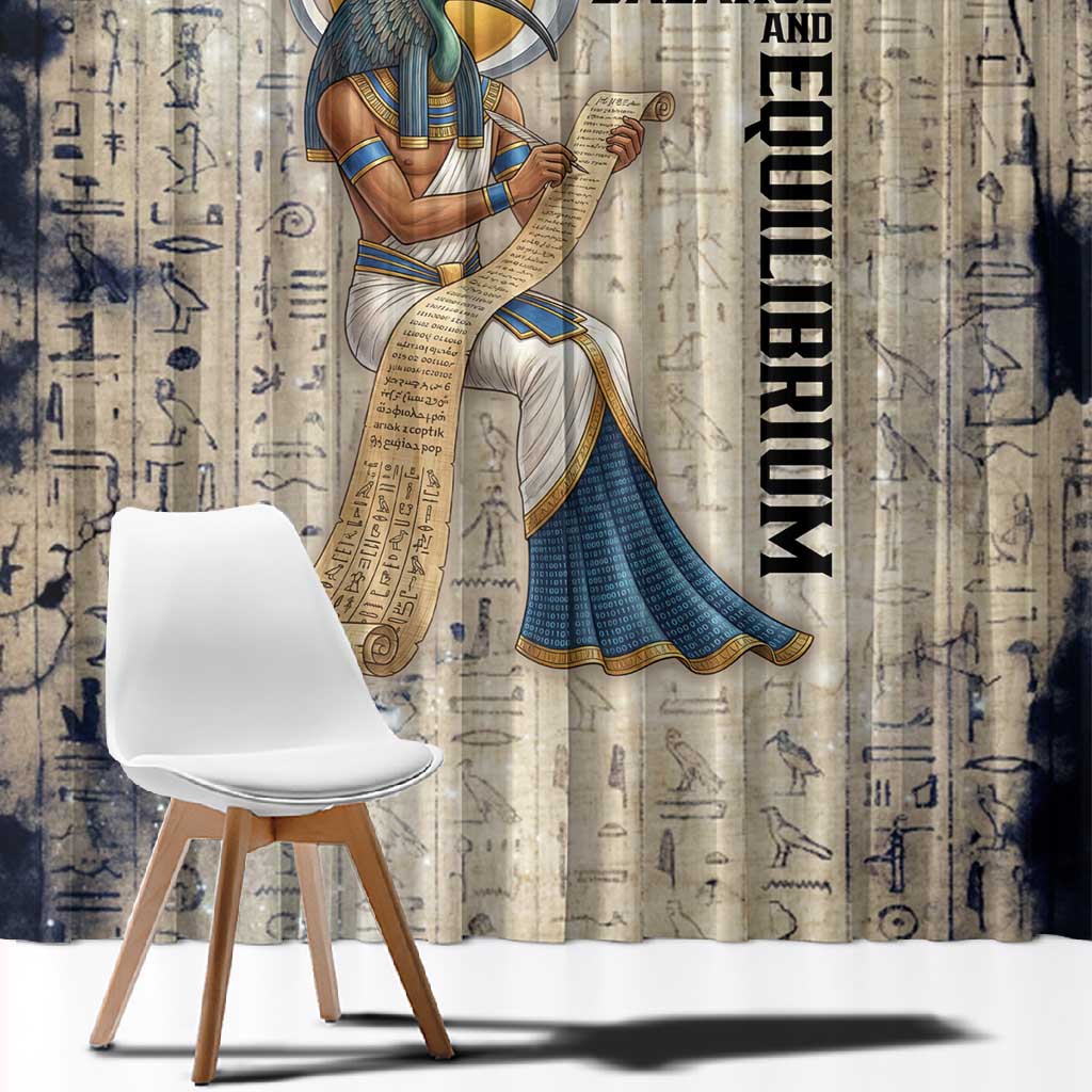 Thoth Window Curtain Ibis Head and Ancient Scroll Egyptian Wisdom