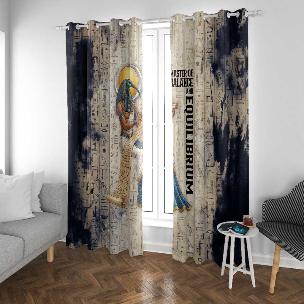 Thoth Window Curtain Ibis Head and Ancient Scroll Egyptian Wisdom