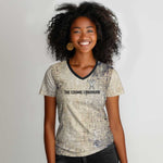 Thoth Women V-Neck T-Shirt Ibis Head and Ancient Scroll Egyptian Wisdom