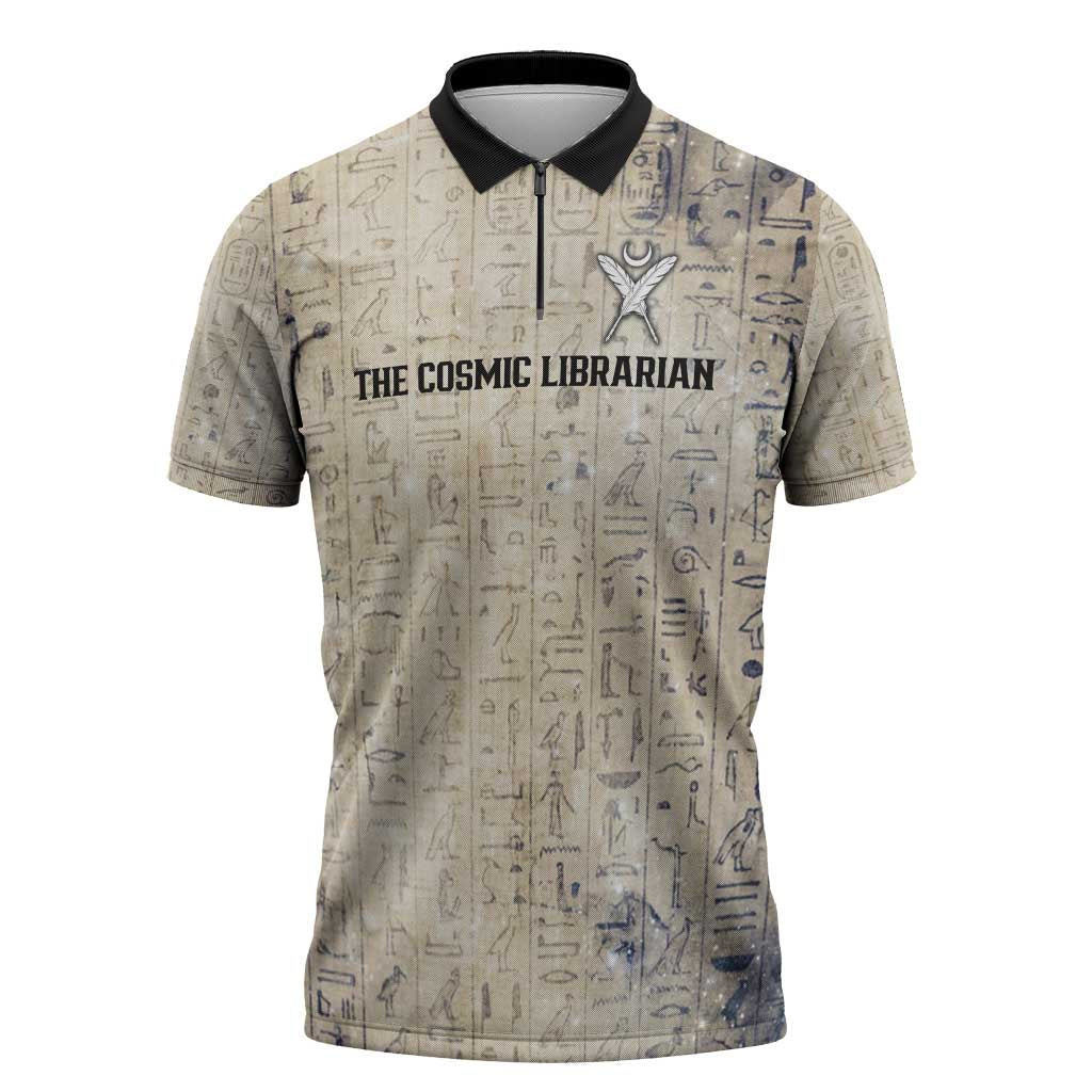 Thoth Zipper Polo Shirt Ibis Head and Ancient Scroll Egyptian Wisdom