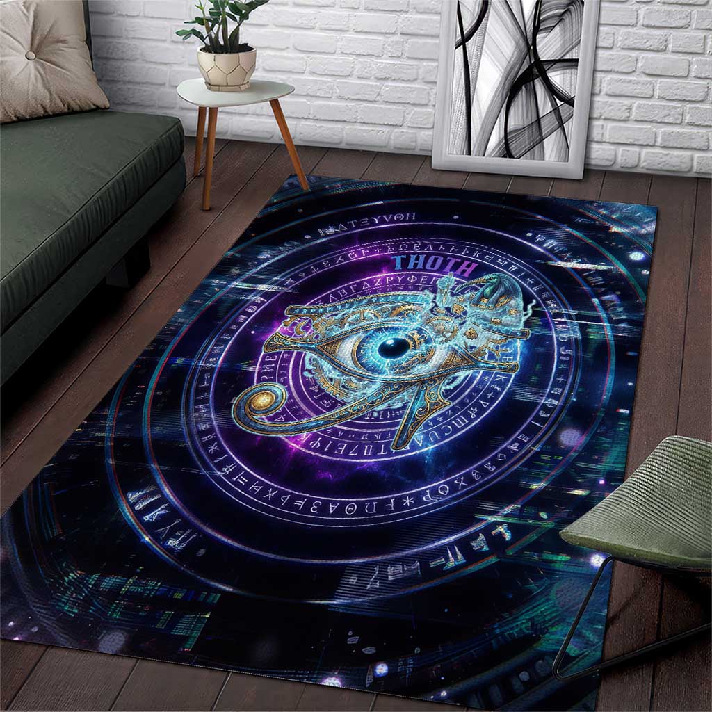 Thoth Ancient Egyptian Cosmic Area Rug with Sacred Eye and Baboon Symbol Theme