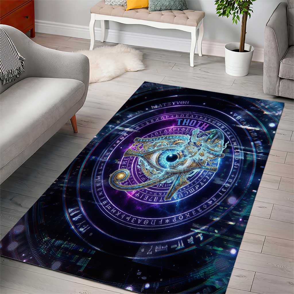 Thoth Ancient Egyptian Cosmic Area Rug with Sacred Eye and Baboon Symbol Theme