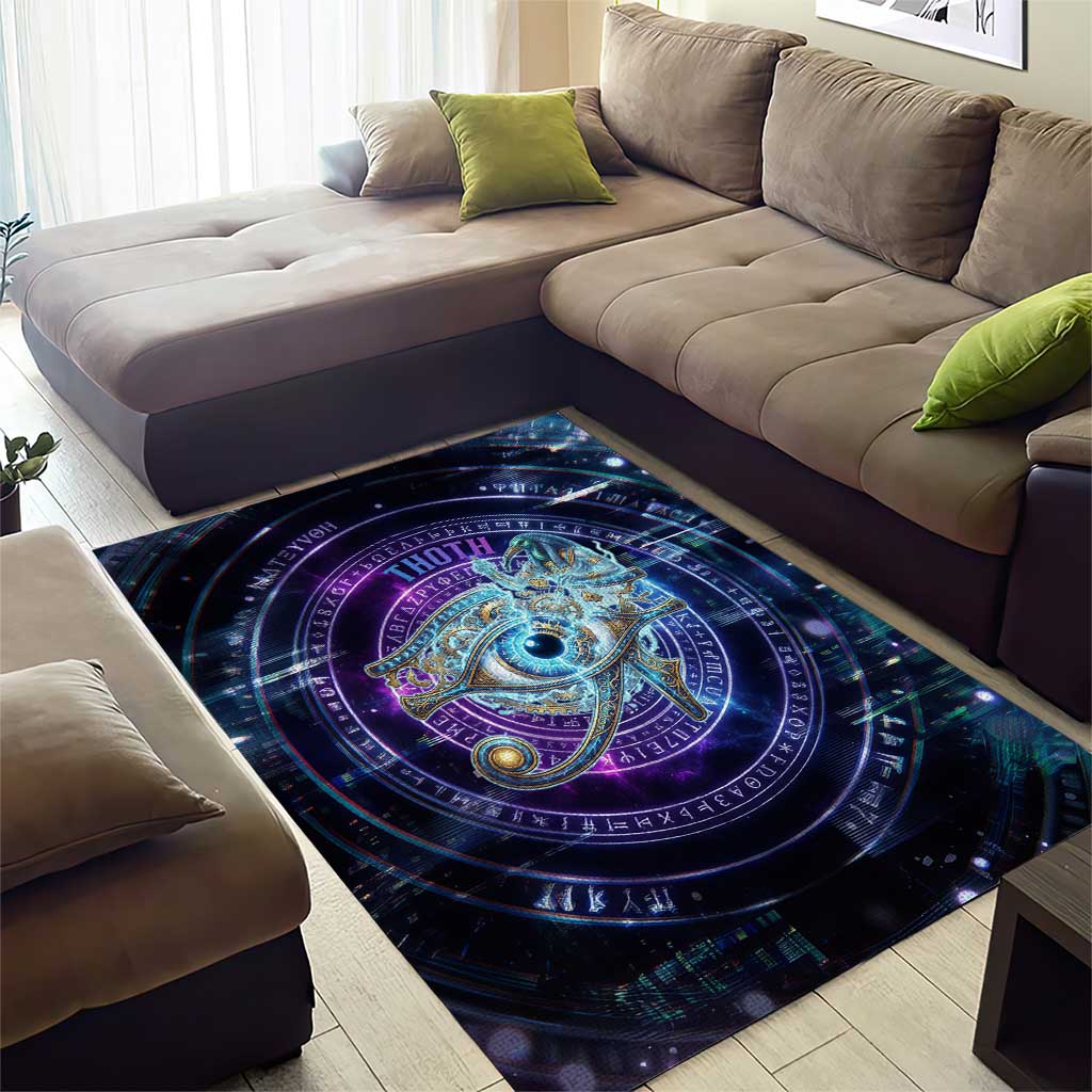 Thoth Ancient Egyptian Cosmic Area Rug with Sacred Eye and Baboon Symbol Theme