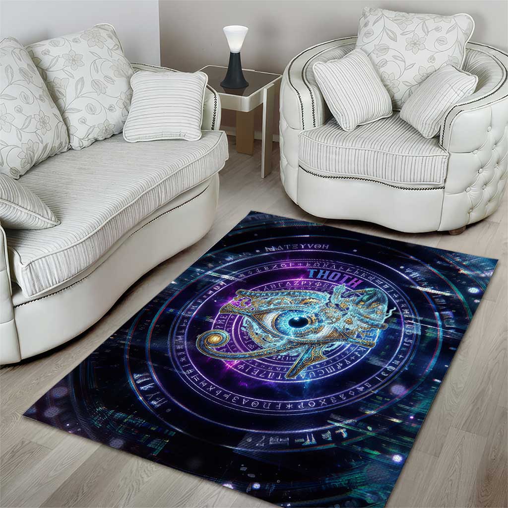 Thoth Ancient Egyptian Cosmic Area Rug with Sacred Eye and Baboon Symbol Theme