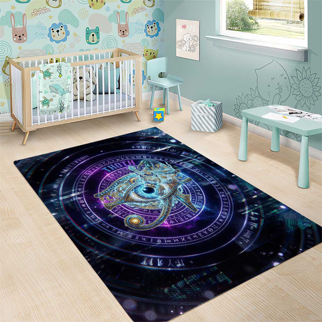 Thoth Ancient Egyptian Cosmic Area Rug with Sacred Eye and Baboon Symbol Theme