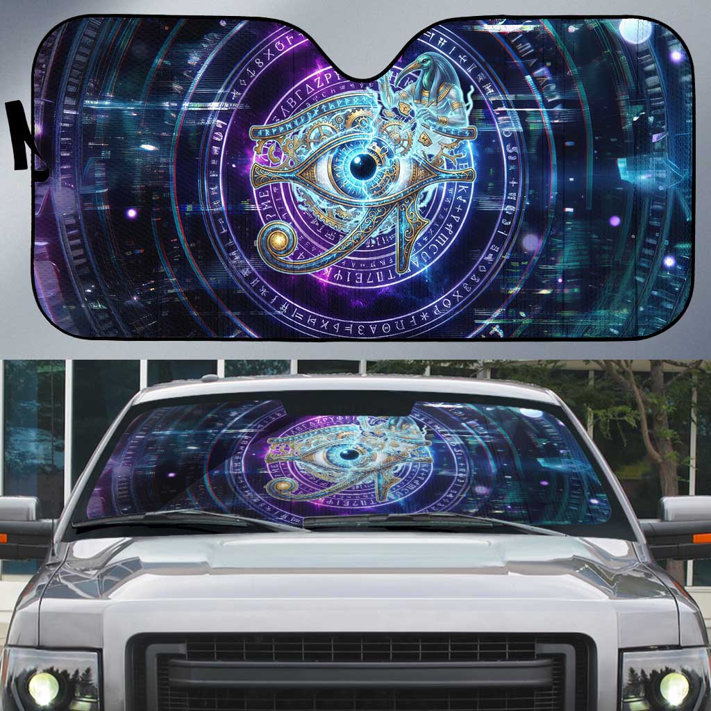 Thoth Ancient Egyptian Cosmic Auto Sun Shade with Sacred Eye and Baboon Symbol Theme