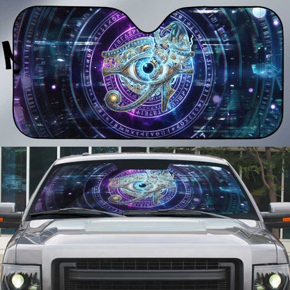 Thoth Ancient Egyptian Cosmic Auto Sun Shade with Sacred Eye and Baboon Symbol Theme