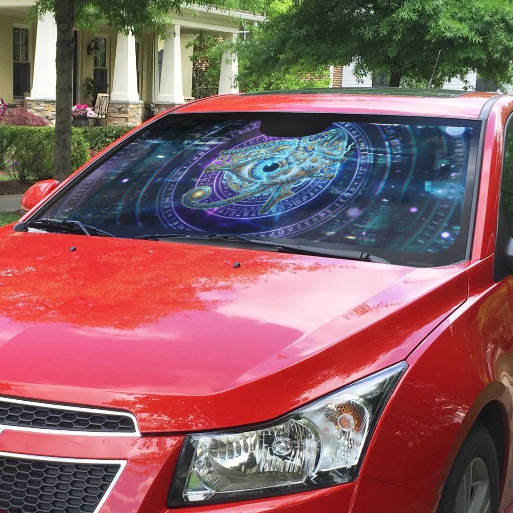 Thoth Ancient Egyptian Cosmic Auto Sun Shade with Sacred Eye and Baboon Symbol Theme