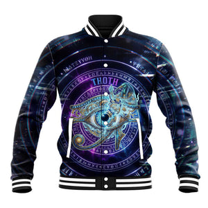 Thoth Ancient Egyptian Cosmic Baseball Jacket with Sacred Eye and Baboon Symbol Theme