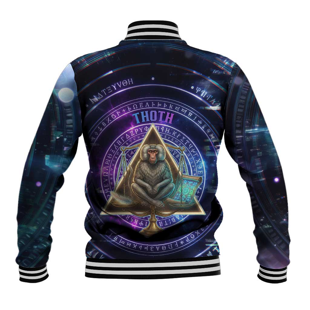 Thoth Ancient Egyptian Cosmic Baseball Jacket with Sacred Eye and Baboon Symbol Theme