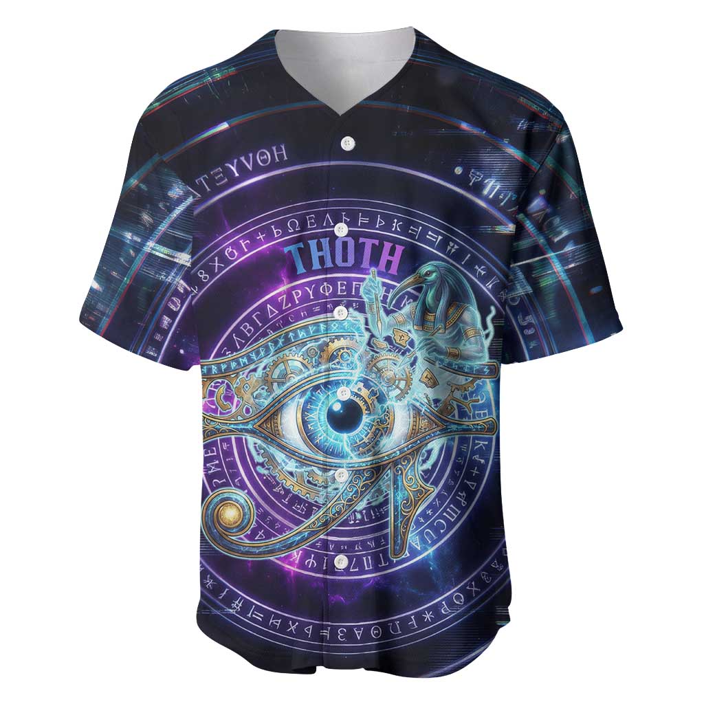 Thoth Ancient Egyptian Cosmic Baseball Jersey with Sacred Eye and Baboon Symbol Theme