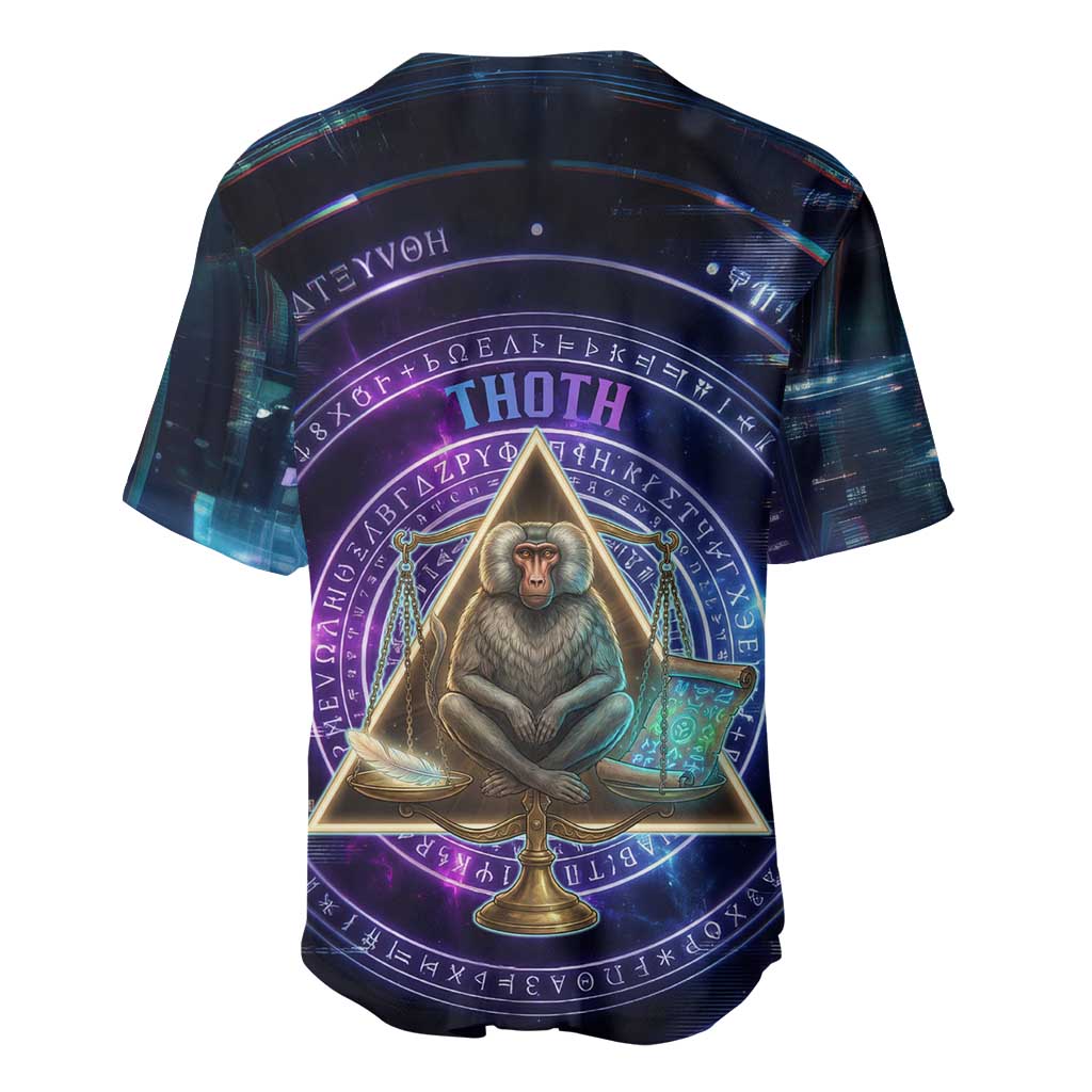 Thoth Ancient Egyptian Cosmic Baseball Jersey with Sacred Eye and Baboon Symbol Theme