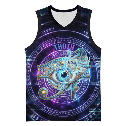 Thoth Ancient Egyptian Cosmic Basketball Jersey with Sacred Eye and Baboon Symbol Theme