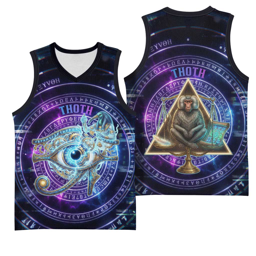 Thoth Ancient Egyptian Cosmic Basketball Jersey with Sacred Eye and Baboon Symbol Theme
