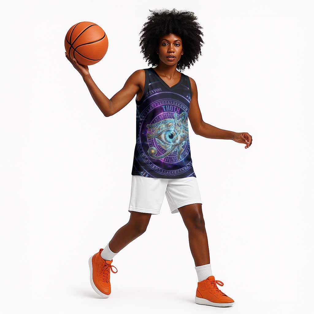 Thoth Ancient Egyptian Cosmic Basketball Jersey with Sacred Eye and Baboon Symbol Theme
