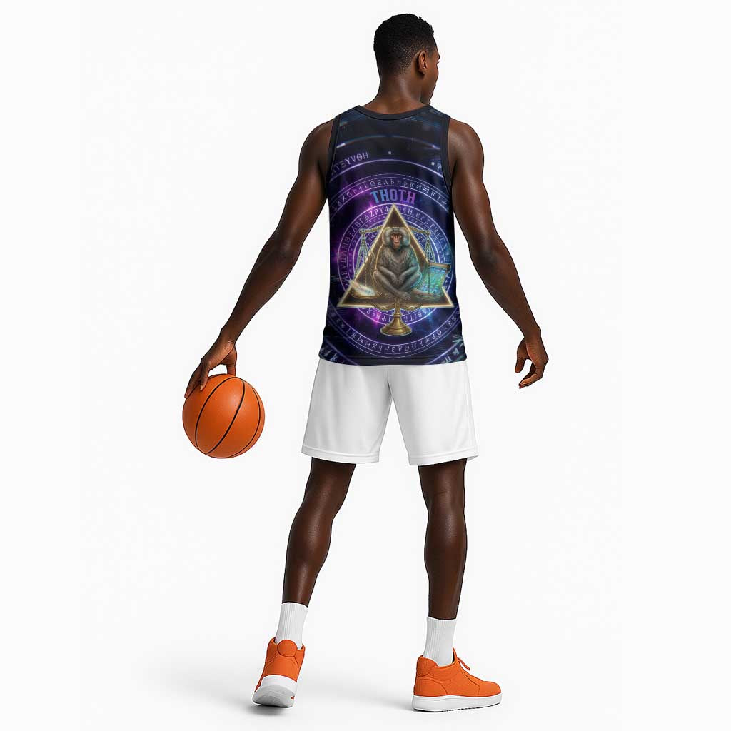 Thoth Ancient Egyptian Cosmic Basketball Jersey with Sacred Eye and Baboon Symbol Theme