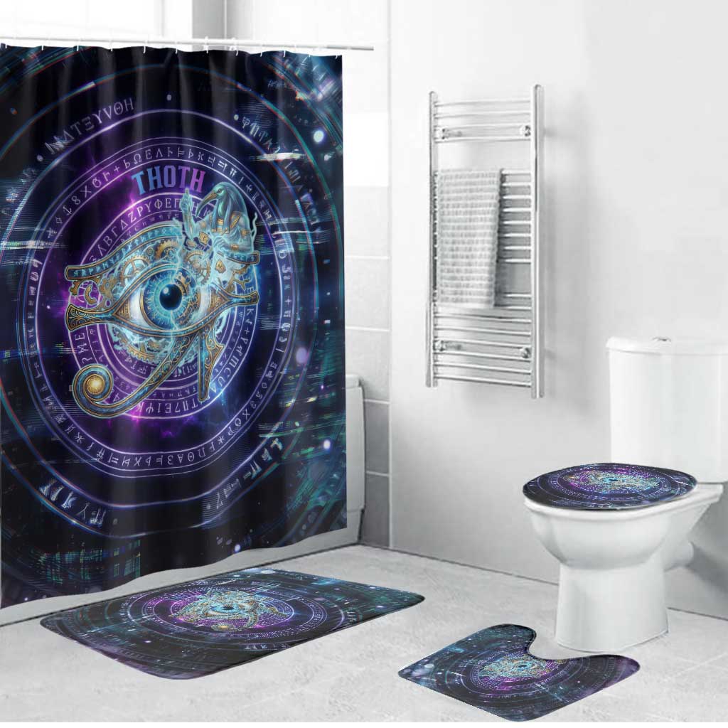 Thoth Ancient Egyptian Cosmic Bathroom Set with Sacred Eye and Baboon Symbol Theme