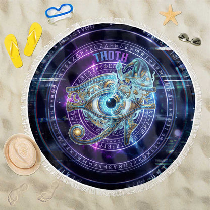 Thoth Ancient Egyptian Cosmic Beach Blanket with Sacred Eye and Baboon Symbol Theme
