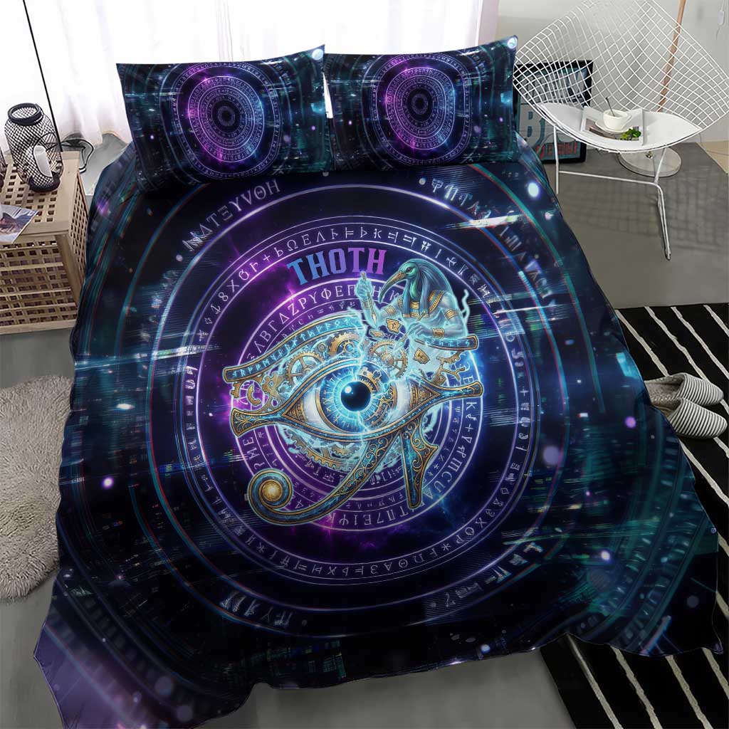 Thoth Ancient Egyptian Cosmic Bedding Set with Sacred Eye and Baboon Symbol Theme