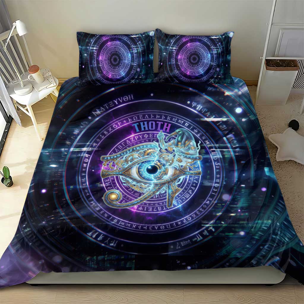 Thoth Ancient Egyptian Cosmic Bedding Set with Sacred Eye and Baboon Symbol Theme