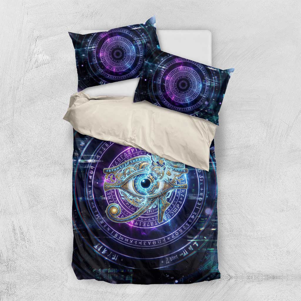 Thoth Ancient Egyptian Cosmic Bedding Set with Sacred Eye and Baboon Symbol Theme