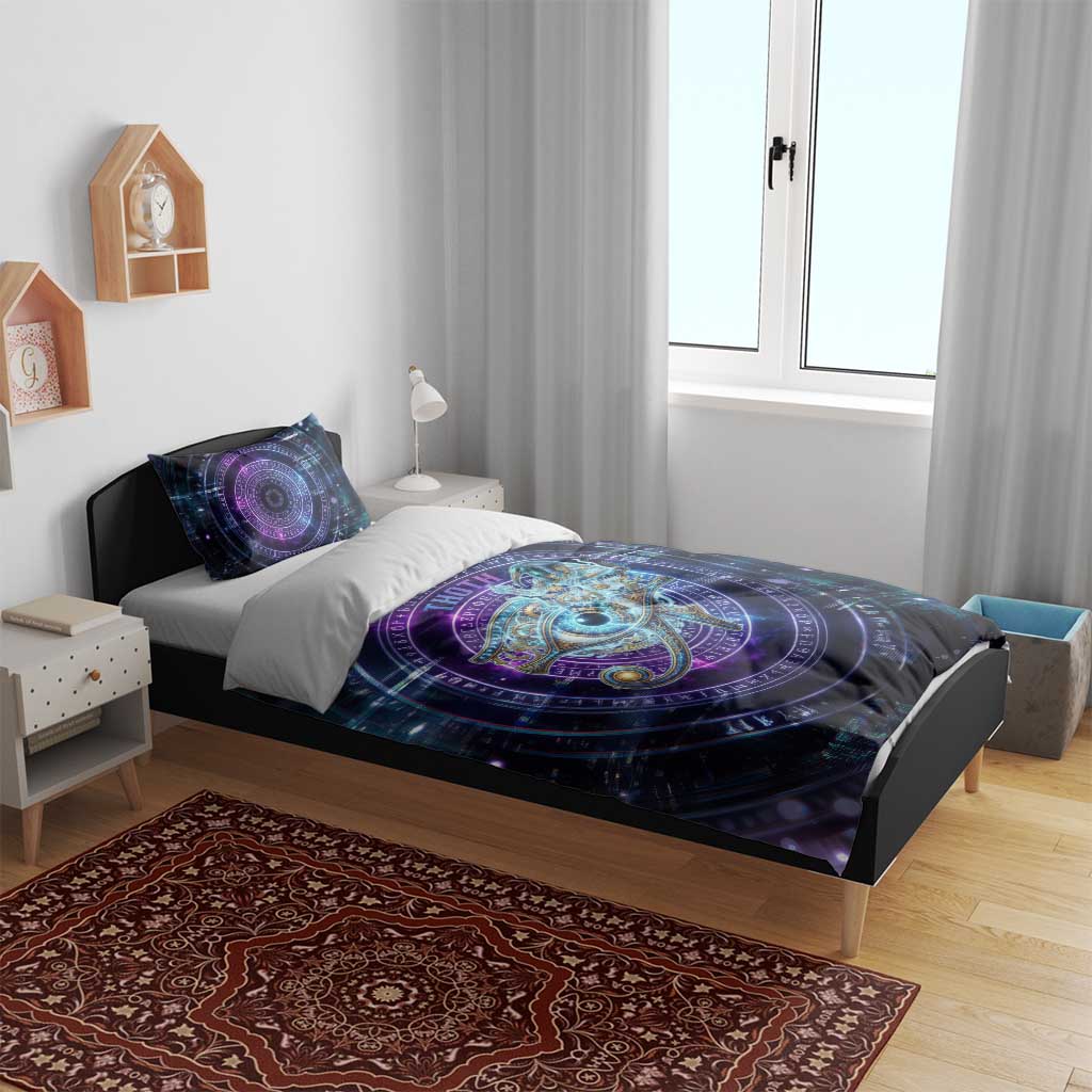 Thoth Ancient Egyptian Cosmic Bedding Set with Sacred Eye and Baboon Symbol Theme