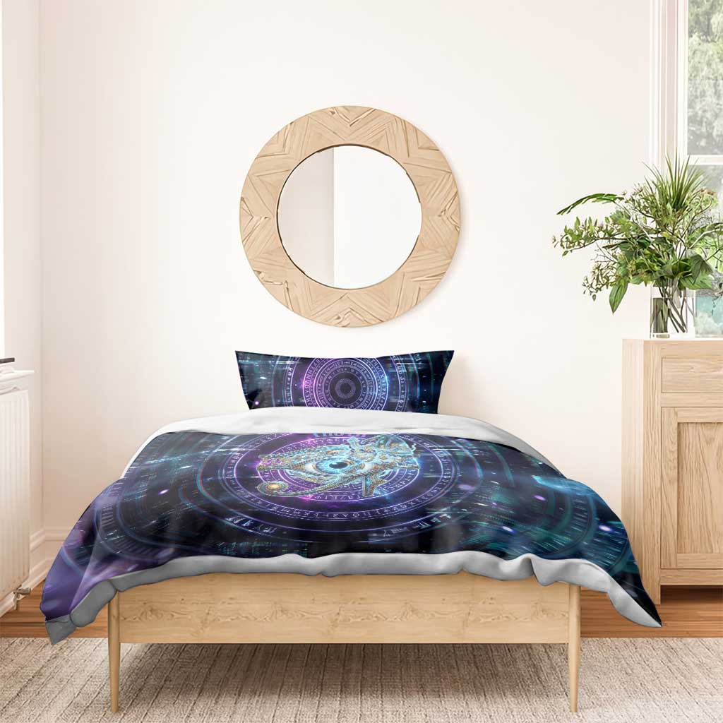 Thoth Ancient Egyptian Cosmic Bedding Set with Sacred Eye and Baboon Symbol Theme