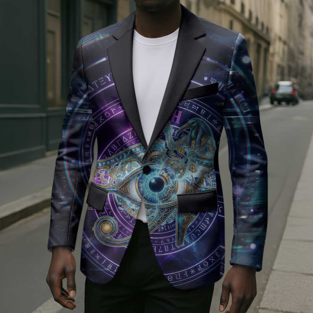 Thoth Ancient Egyptian Cosmic Blazer with Sacred Eye and Baboon Symbol Theme