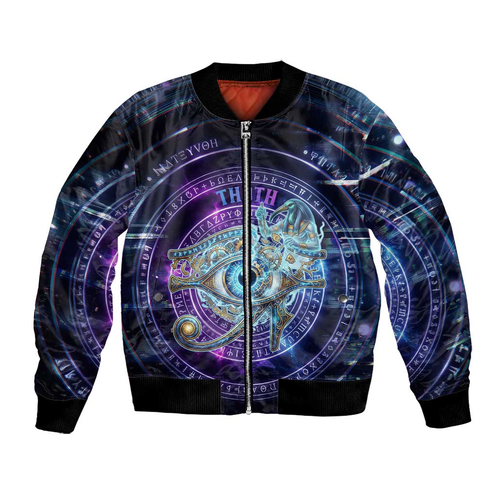 Thoth Ancient Egyptian Cosmic Bomber Jacket with Sacred Eye and Baboon Symbol Theme