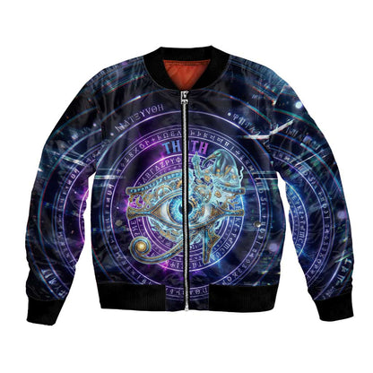 Thoth Ancient Egyptian Cosmic Bomber Jacket with Sacred Eye and Baboon Symbol Theme