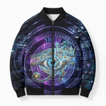 Thoth Ancient Egyptian Cosmic Bomber Puffer Jacket with Sacred Eye and Baboon Symbol Theme