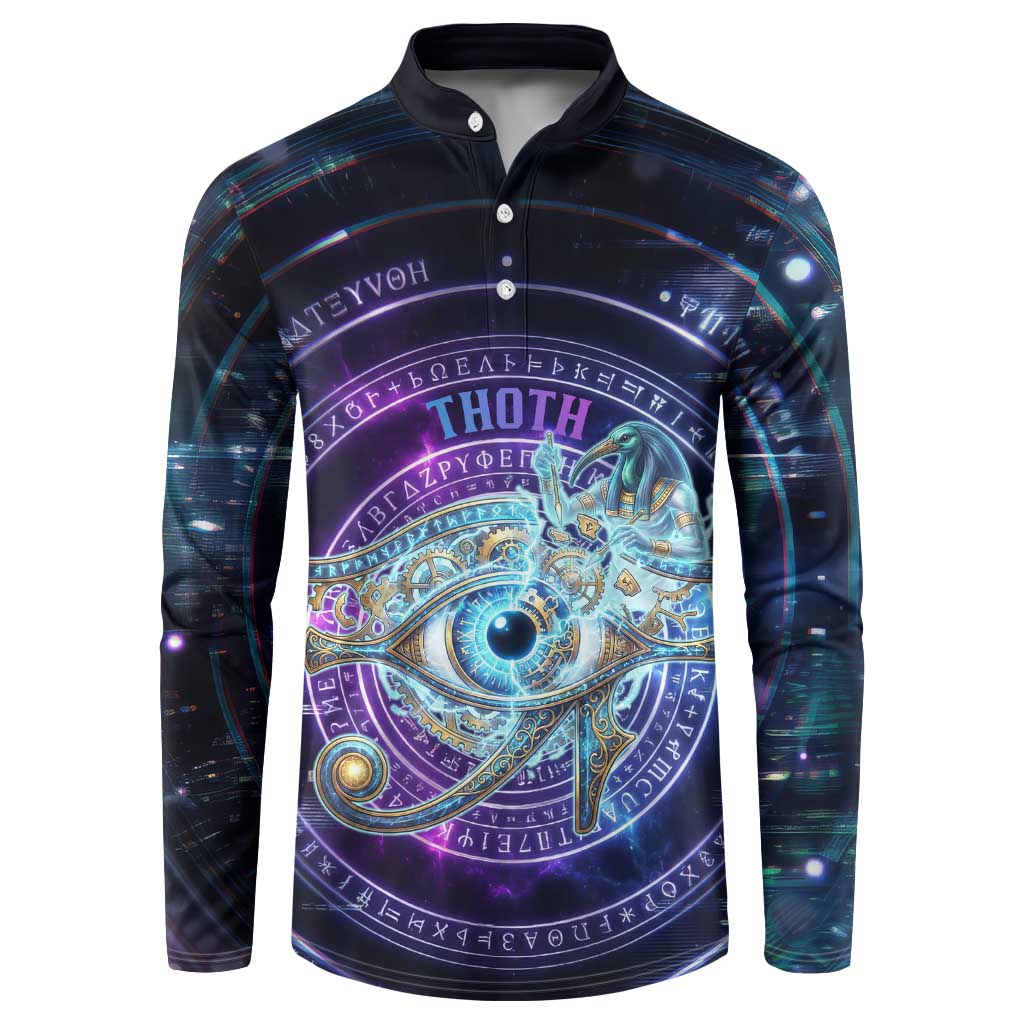 Thoth Ancient Egyptian Cosmic Button Sweatshirt with Sacred Eye and Baboon Symbol Theme