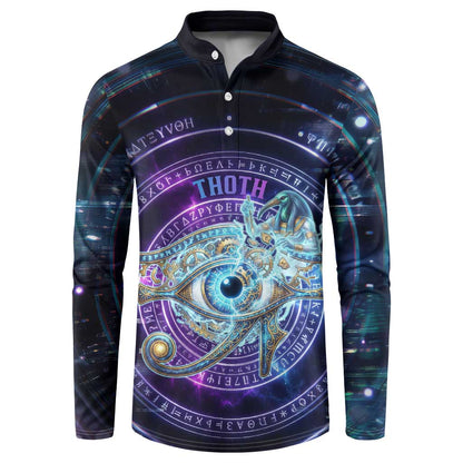 Thoth Ancient Egyptian Cosmic Button Sweatshirt with Sacred Eye and Baboon Symbol Theme