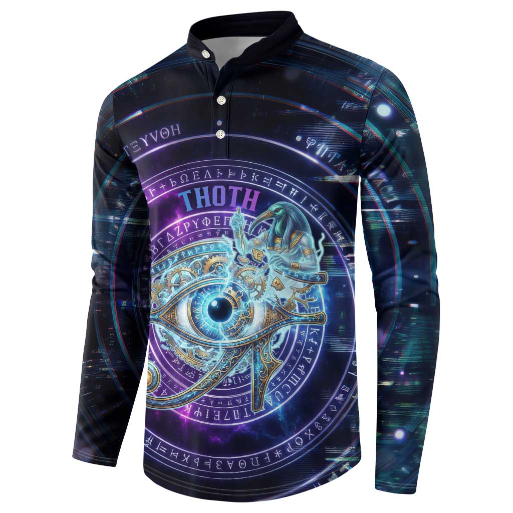 Thoth Ancient Egyptian Cosmic Button Sweatshirt with Sacred Eye and Baboon Symbol Theme