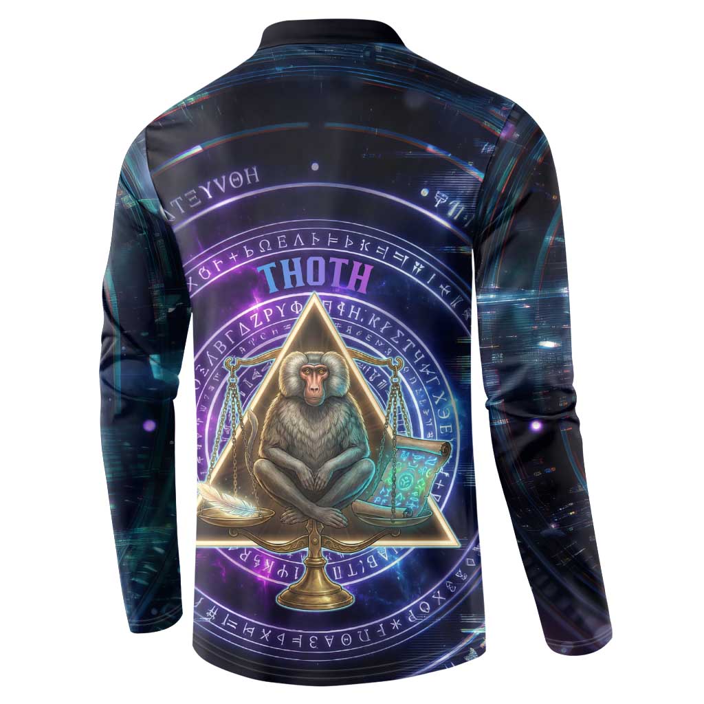 Thoth Ancient Egyptian Cosmic Button Sweatshirt with Sacred Eye and Baboon Symbol Theme