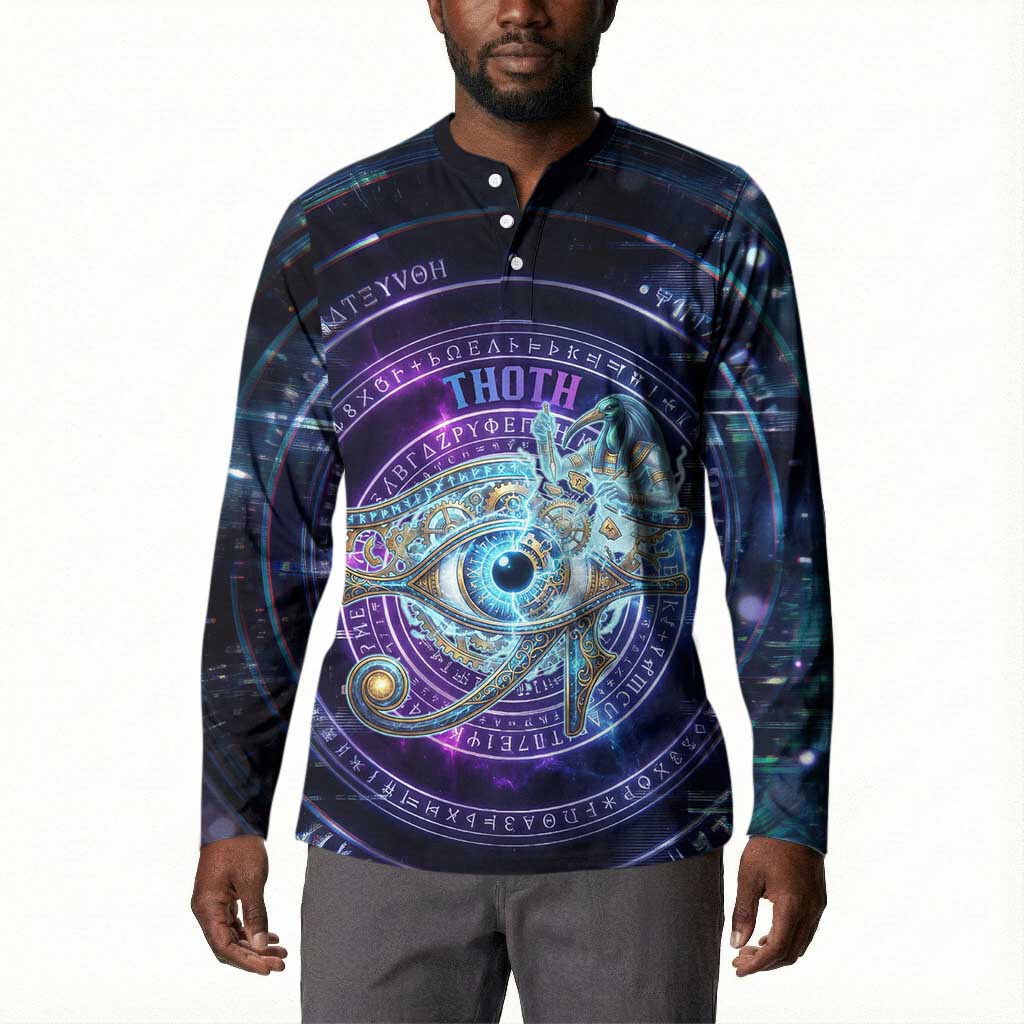 Thoth Ancient Egyptian Cosmic Button Sweatshirt with Sacred Eye and Baboon Symbol Theme
