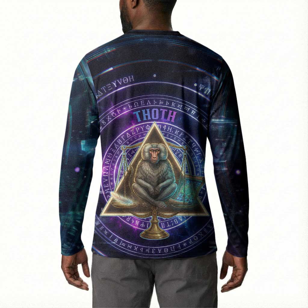 Thoth Ancient Egyptian Cosmic Button Sweatshirt with Sacred Eye and Baboon Symbol Theme