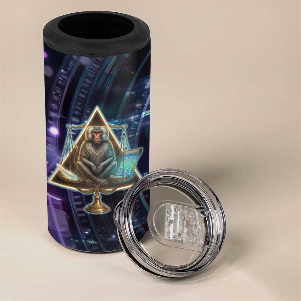 Thoth Ancient Egyptian Cosmic 4 in 1 Can Cooler Tumbler with Sacred Eye and Baboon Symbol Theme