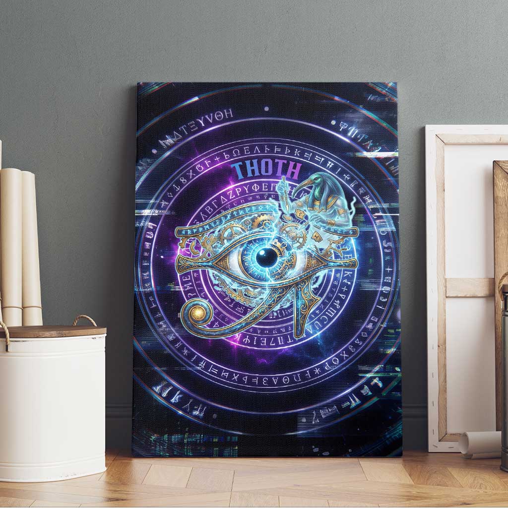 Thoth Ancient Egyptian Cosmic Canvas Wall Art with Sacred Eye and Baboon Symbol Theme