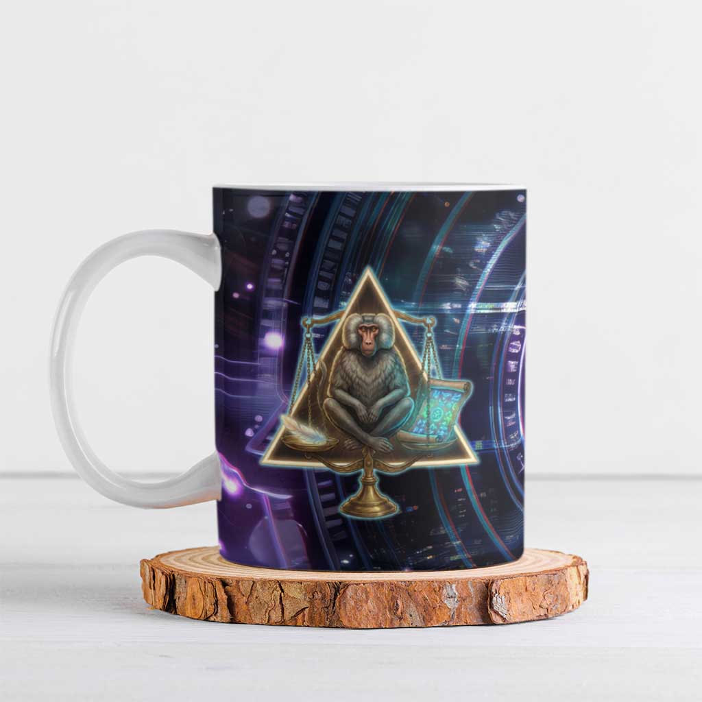 Thoth Ancient Egyptian Cosmic Ceramic Mug with Sacred Eye and Baboon Symbol Theme