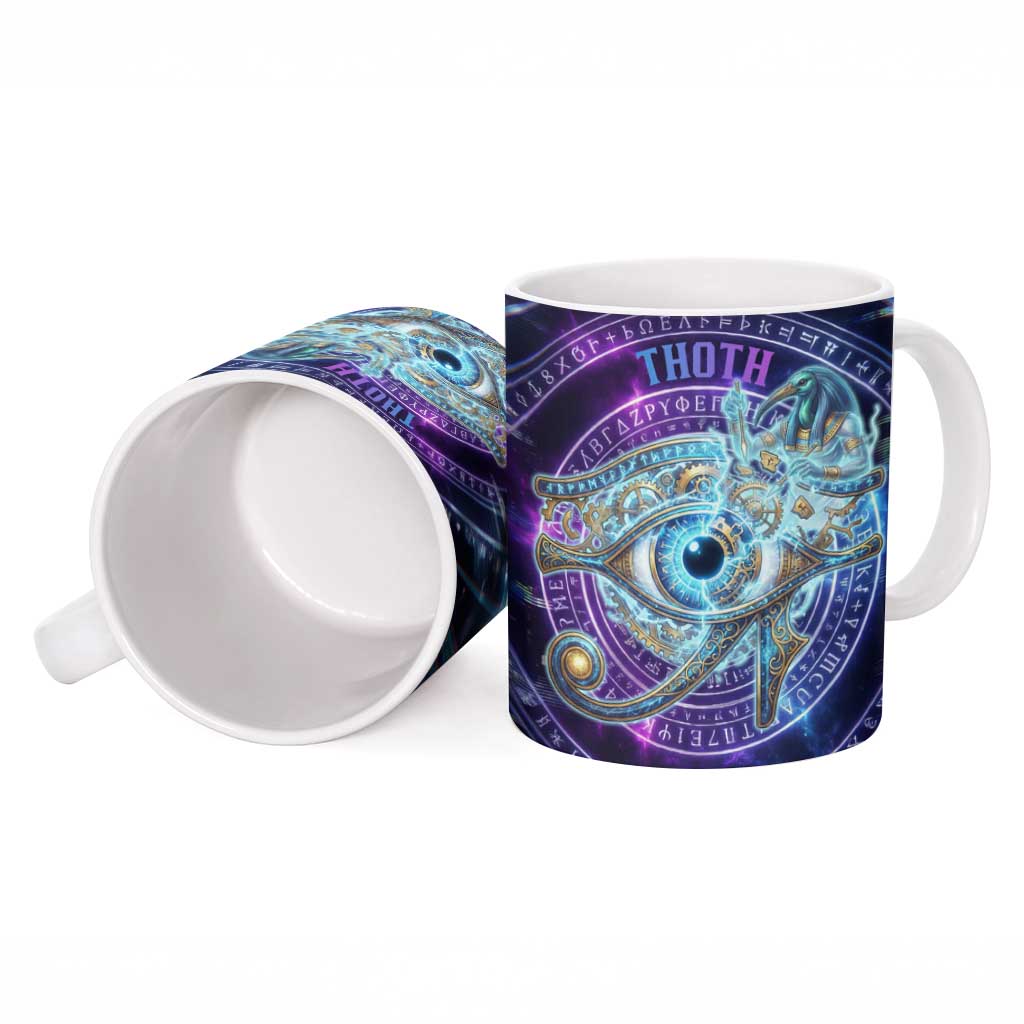 Thoth Ancient Egyptian Cosmic Ceramic Mug with Sacred Eye and Baboon Symbol Theme