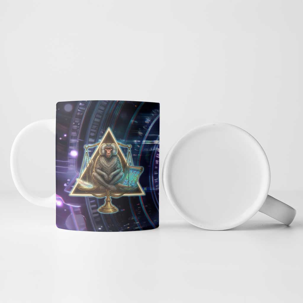 Thoth Ancient Egyptian Cosmic Ceramic Mug with Sacred Eye and Baboon Symbol Theme